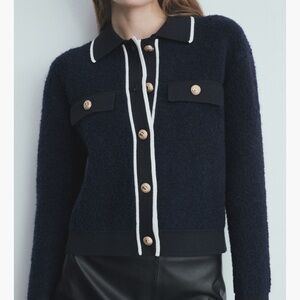 Mango Navy Blue Cardigan with Gold Buttons